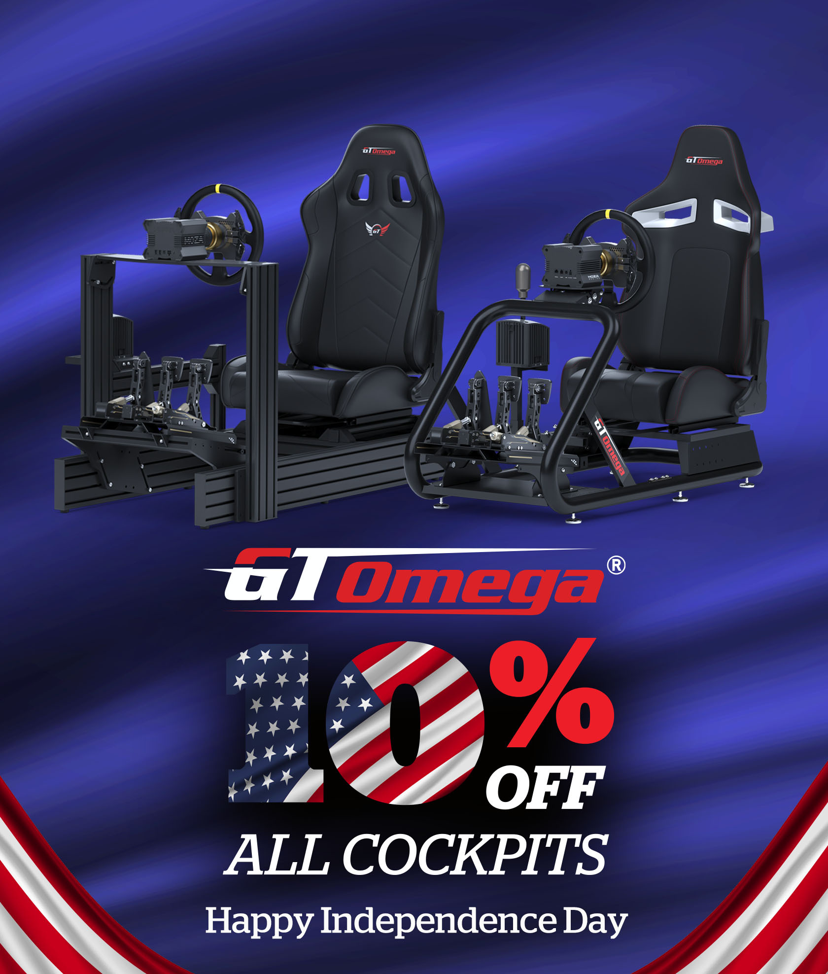 🎉Celebrate Independence Day with 10% Off All Sim Racing Cockpits!🏎️ - GT  Omega